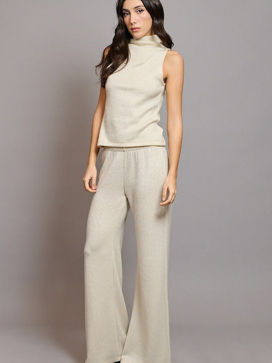 Collectiva Noir Women's Fabric Trousers Beige