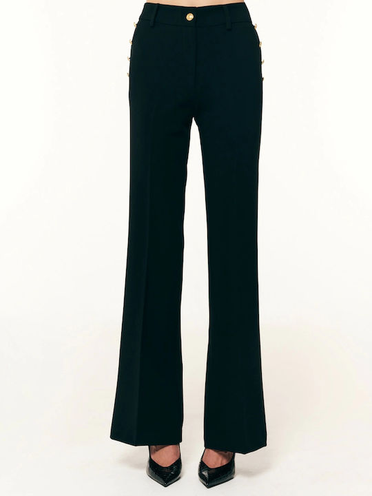 Damen Stoffhose in Breit Bein Stil Schwarz