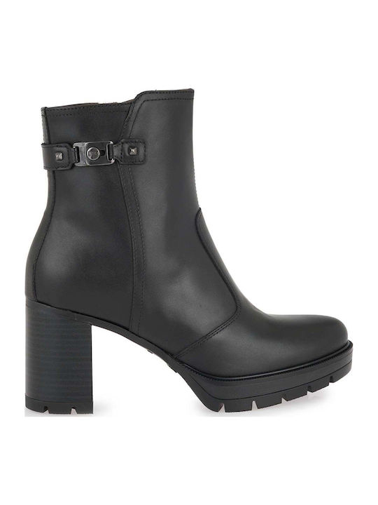 Nero Giardini Leder Damen Stiefeletten mit Hohem Absatz Schwarz