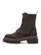 Leder Damen Stiefeletten mit Mittelhohem Braun Absatz