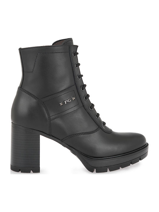 Nero Giardini Leder Damen Stiefeletten mit Hohem Absatz Schwarz