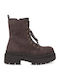 Suede Women's Combat Boots with Mid Heel Brown