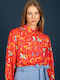 Langärmeliges Damenhemden Satin Rot