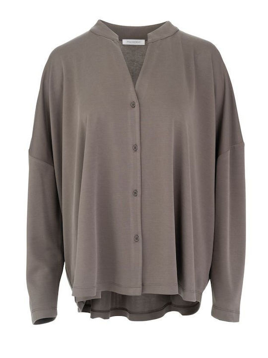 Langärmeliges Damen-Piqué-Hemd Taupe