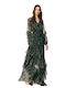 Sommer Maxi Hemdkleid mit Rüschen Grün