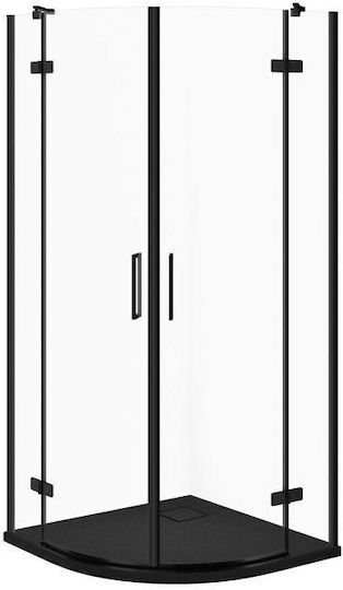 Cersanit Duschkabine Halbkreisförmig mit Schiebetür 80x80x195cm Matte Schwarz