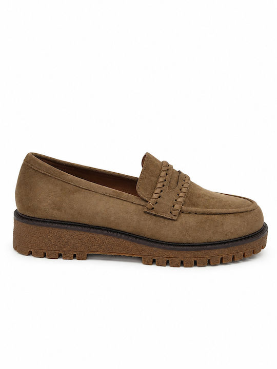Suede Damen Mokassins in Khaki Farbe