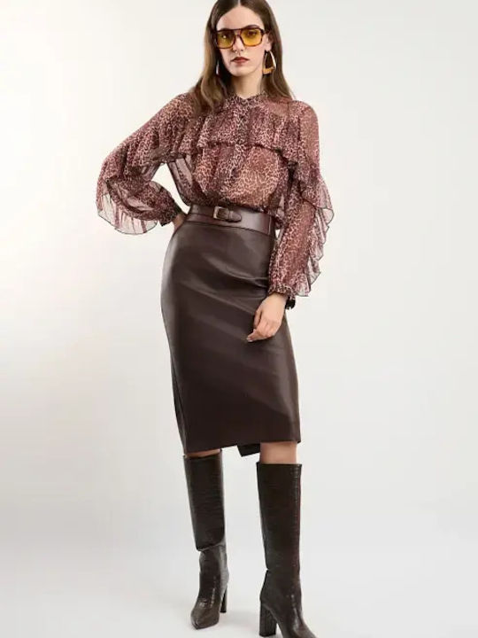 Leather Midi Skirt Black
