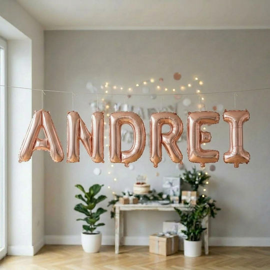 Set of 6 Birthday Balloons with Name Rose Gold Foil 40cm
