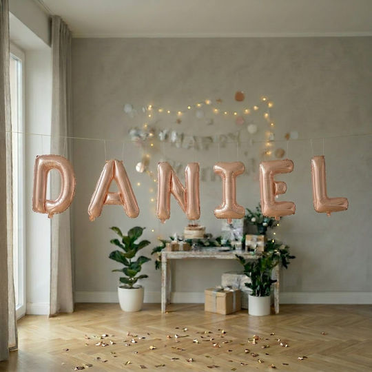 Set 6 Balloons Numbers with Name Foil Rose Gold 40cm