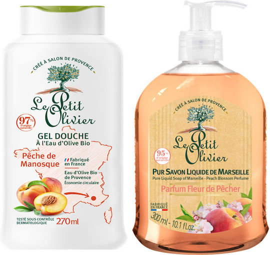 Le Petit Olivier Peach Hygiene Set Shower Gel 270ml + Liquid Hand Soap 300ml