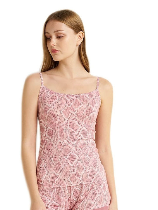 Pink Women's T-Shirt with Spaghetti Strap