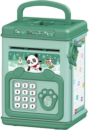 Children's Piggy Bank Flippy Smart Box Savings Piggy Bank Sound Effects Atm Type Fingerprint Password Plastic 20 X 13.5 X 11.5 Cm Green