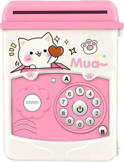 Piggy Bank Girls Flippy Savings Piggy Box Simple Piggy Bank Key Access 17 X 11.5 X 10 Cm 400 Gr White Pink