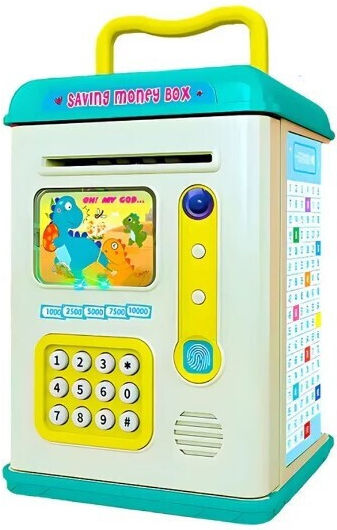 Children's Piggy Bank Set Flippy Atm Type Fingerprint Password 13.5 X 11.5 X 20 Cm Blue
