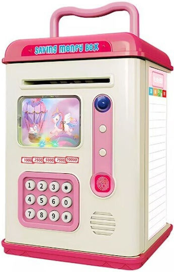 Children's Piggy Bank Set Flippy Atm Type Fingerprint Password 13.5 X 11.5 X 20 Cm Pink