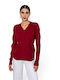 Women's Sweater with V-Neckline Burgundy