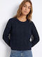 Damen Langärmeliges Baumwollpullover Blau
