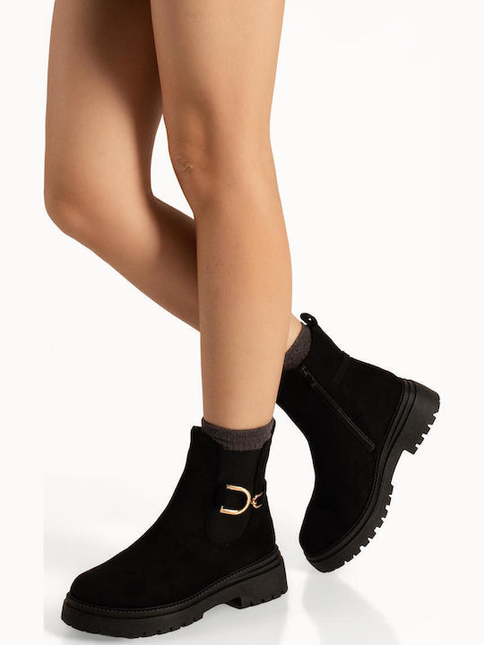 Wildleder Stiefeletten Damen Schwarz