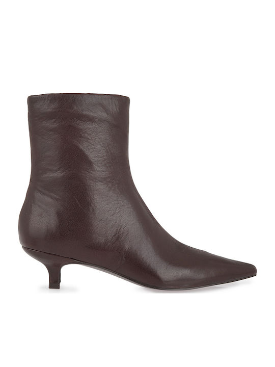 Leder Damen Stiefeletten mit Mittelhohem Braun Absatz