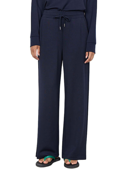 Women's High Rise Fabric Trousers with Rubber Band Blue