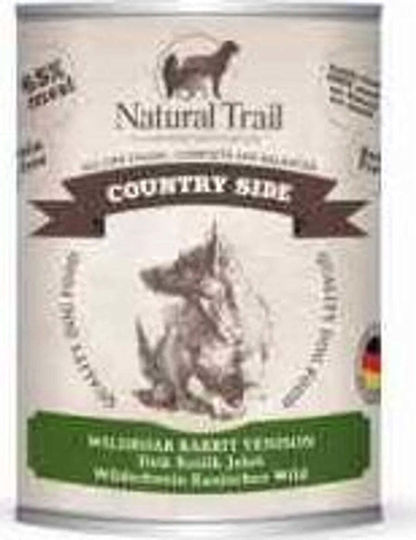 Natural Trail Nasses Hundefutter Dose mit Kaninchen, Hirsche, Wildschwein, Fleisch und Gemüse 800gr