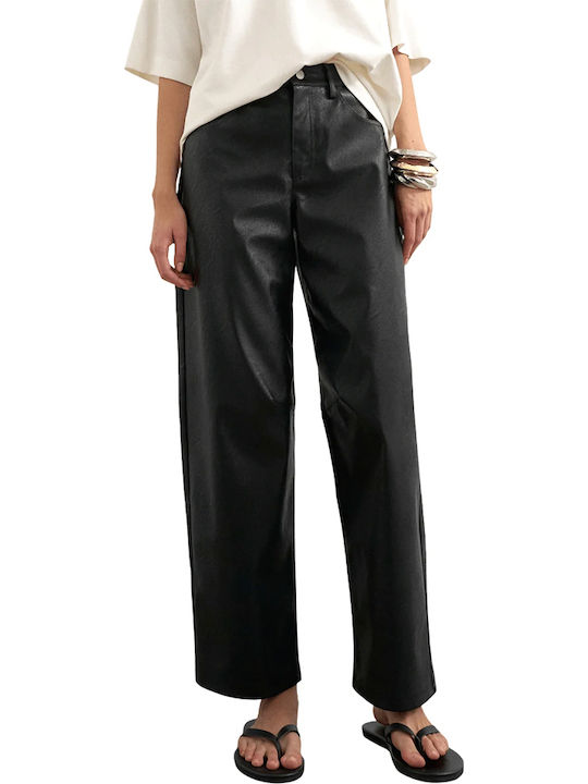 Damen Lederhose in Lose Passform Schwarz 31001550-Schwarz
