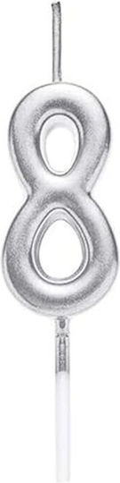 Lumânare De Tort Flippy Număr 8 Design Petrecere 4.5 X 2.5 Cm Parafină Argintie