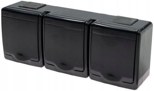 PAWBOL Triple External Waterproof Power Socket with Lid Black