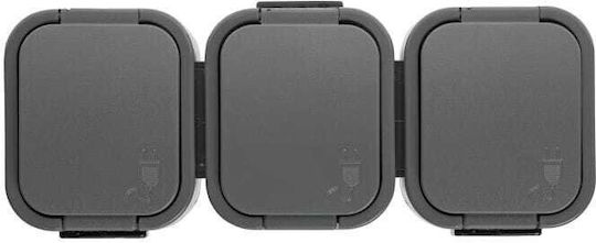 Orno Triple External Waterproof Power Socket with Grey Lid 3 Pieces