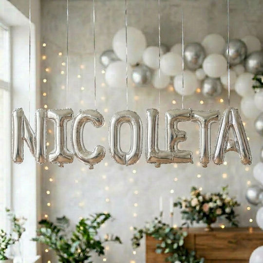 Set of 8 Number Balloons with Name Foil Silver 40cm with Personalization