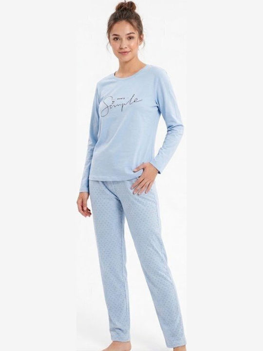 Soccus Set De Pijamale Dama De Iarnă Din Bumbac Albastru