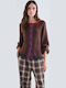 Long Women's Knitted Cardigan with Buttons Brown