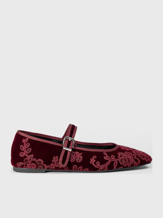 Damen Ballerinas Spitz zulaufend Burgundisch
