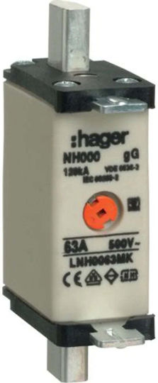 Hager Fuse Link Nh000 63a Gg 500v Wt-000 Lnh0063mk