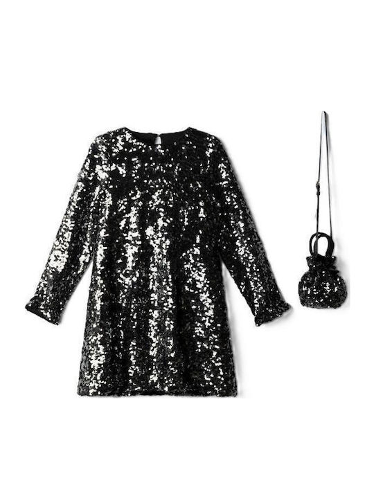 Evita Girls' Long-Sleeved Velvet Dress Black