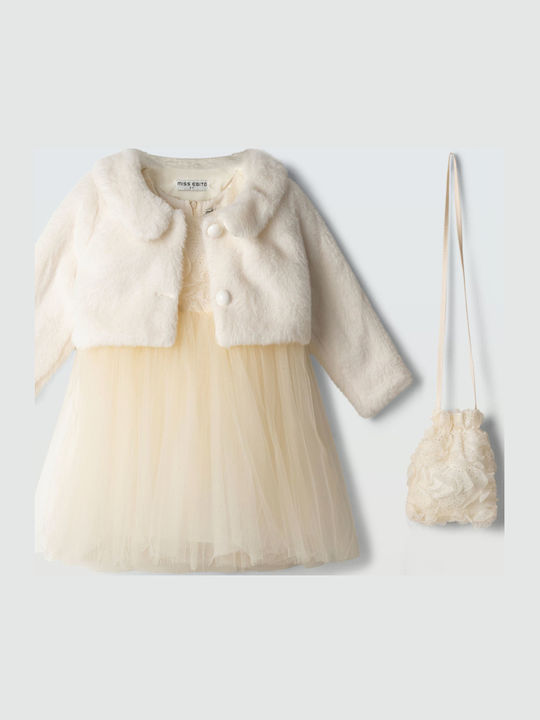 Evita Girls' Tulle Dress Set with Coat White