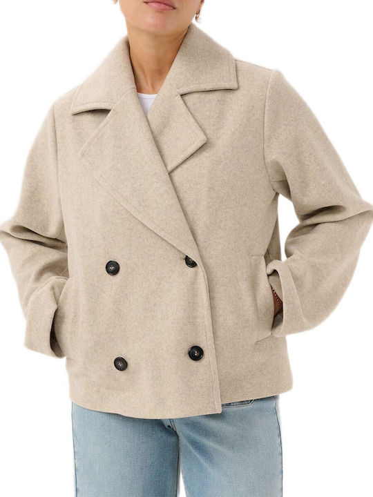 Kaffe Women's Beige Half Coat with Buttons