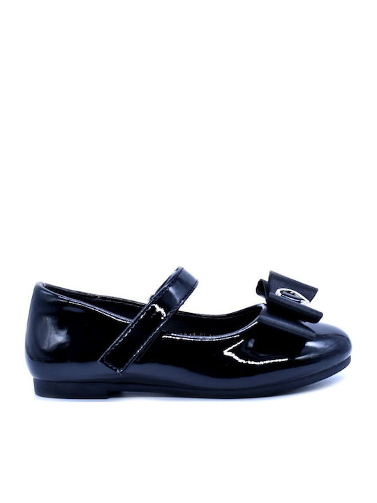 Kids Anatomic Ballerinas with Hook & Loop Closure Patent Leather Black