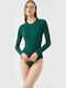 Long Bodysuit with Open Neck Emerald Green