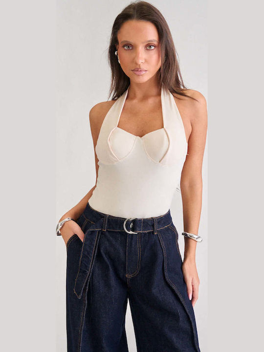 Backless Padded Beige Bodysuit