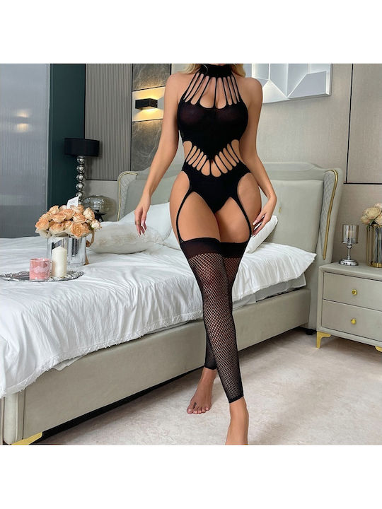 Ophelia's Dream Lingerie Black Strappy Teddy Socks 10w815-1