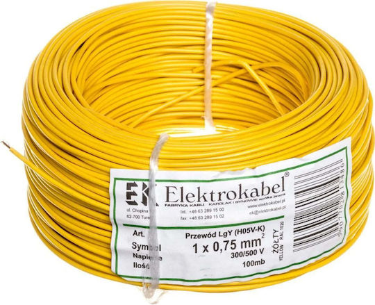 Καλώδιο Εγκατάστασης H05v-k Lgy 0,75 Κίτρινο 100m