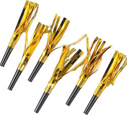 Set 6 Party Whistles Tassels Flippy Plastic Gold