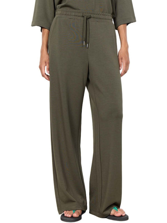 Women's High Rise Fabric Trousers with Rubber Band Olive