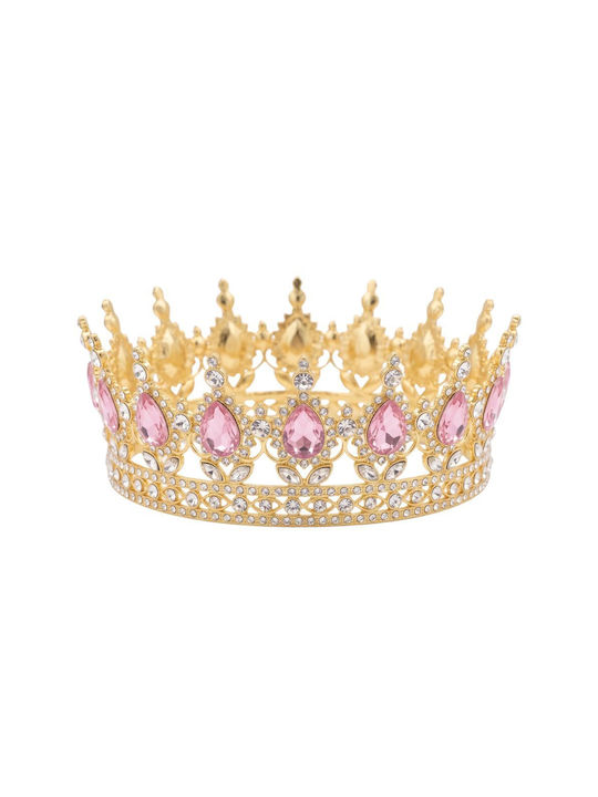 Gold Metallic Crown with Pink Stones Φ12 15x5.5cm