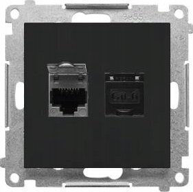 Kontakt-Simon Doppelter Mechanismus Netzwerksteckdose RJ45 T62.01/149 in Schwarz Farbe