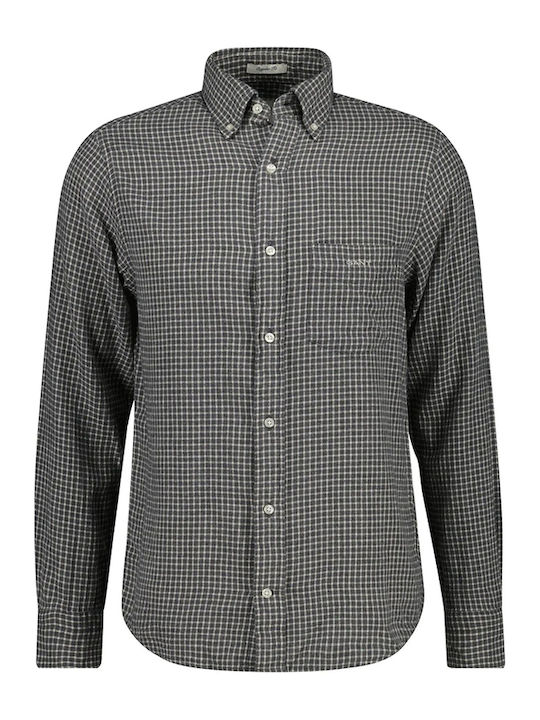Gant Reg Long Sleeve Flannel Shirt in Regular Fit Checked Dark Grey