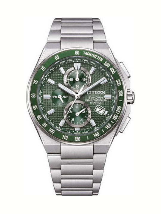 Мъжки Часовник Хронограф Eco - Drive със Сребрист Метален Гривна