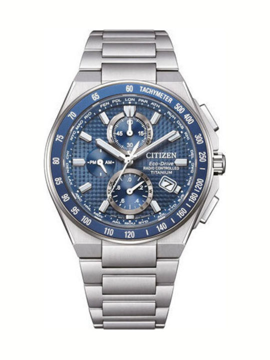 Мъжки Часовник Хронограф Eco - Drive със Сребрист Метален Гривна